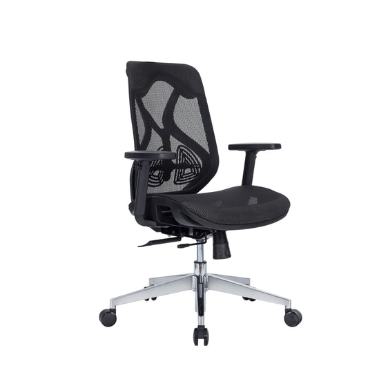 Lumina Ergonomic Medium Back Office Chair - Adjustable Arms, Lumbar Support, Mesh Seat, Synchro Tilt and Seat Slider, Glass-Filled Nylon Frame, Class 3 Gas Lift Black, 3 Years Warranty