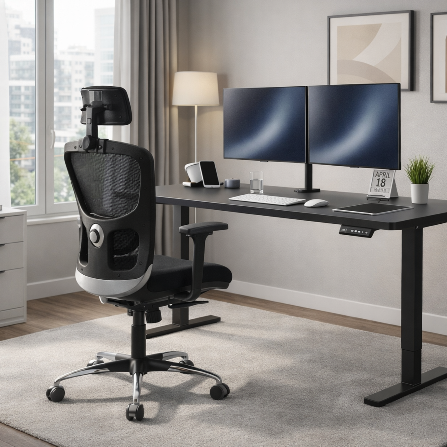 Ergonomic Mesh Office Chair for Work | 10 Year Warranty | Multi-Lock Synchro Tilt Recline Mechanism | 2D Armrest | Adjustable Lumbar | High Back | Black