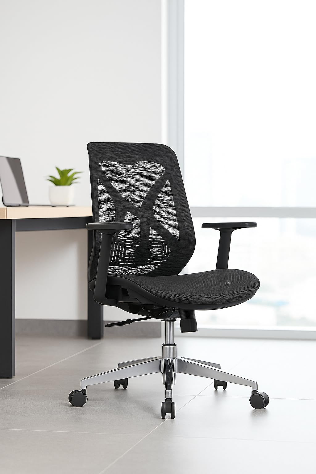 Lumina Ergonomic Medium Back Office Chair - Adjustable Arms, Lumbar Support, Mesh Seat, Synchro Tilt and Seat Slider, Glass-Filled Nylon Frame, Class 3 Gas Lift Black, 3 Years Warranty