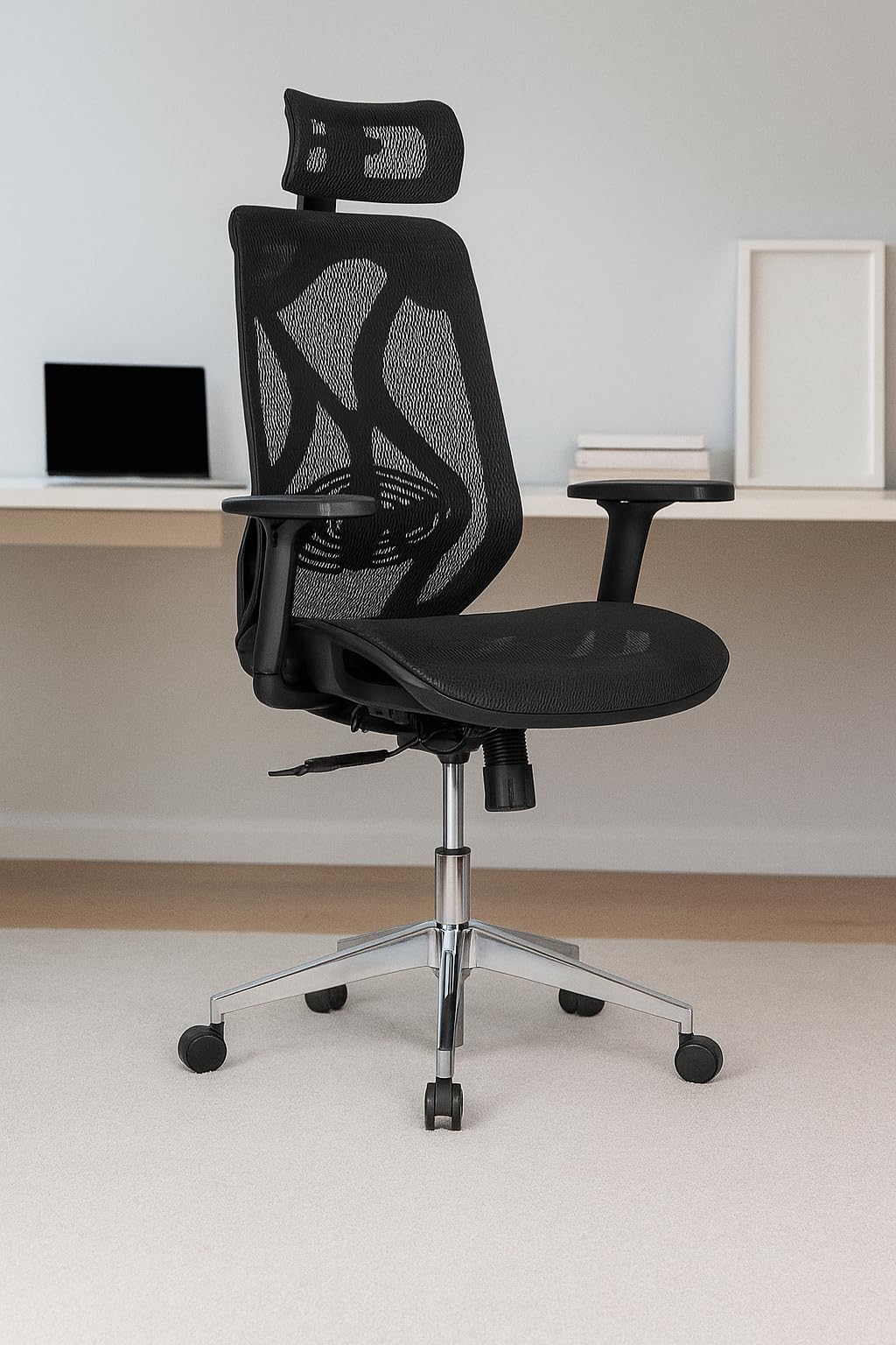 Lumina Ergonomic High Back Office Chair – Adjustable Arms, Lumbar Support, Mesh Seat, Synchro Tilt and Seat Slider, Glass-Filled Nylon Frame, Class 3 Gas Lift WFH Use Black, 3 Years Warranty