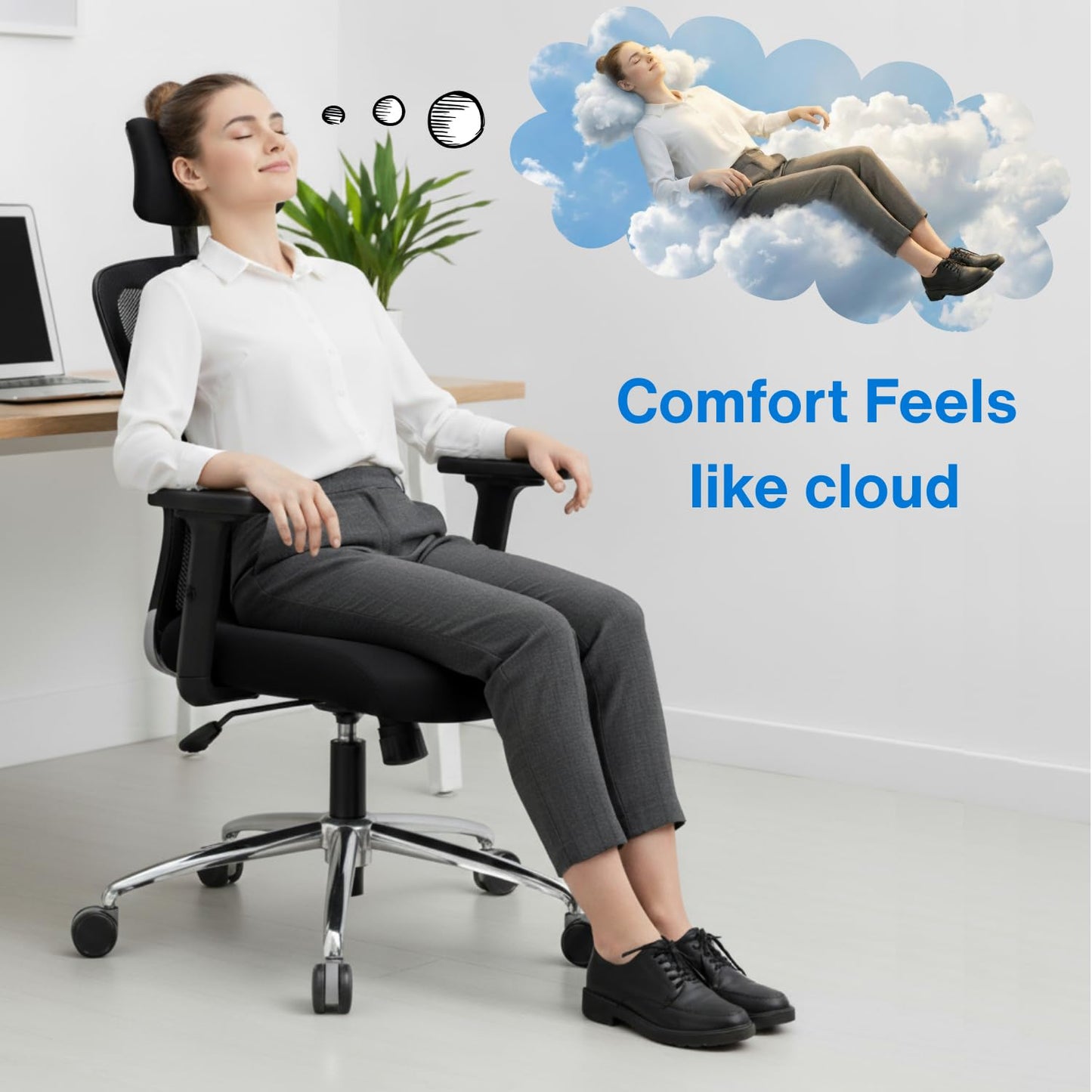 Ergonomic Mesh Office Chair for Work | 10 Year Warranty | Multi-Lock Synchro Tilt Recline Mechanism | 2D Armrest | Adjustable Lumbar | High Back | Black