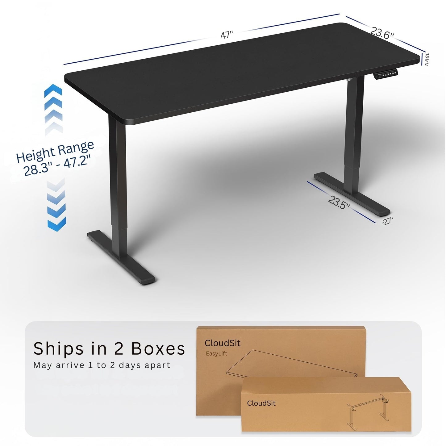 EasyLift Electric Height Adjustable Desk | Ergonomic Sit-Stand Work from Home Table | 4 Memory Presets | Silent Motor | 1200 x 600 mm Thick Top | 5 Years Warranty | Black