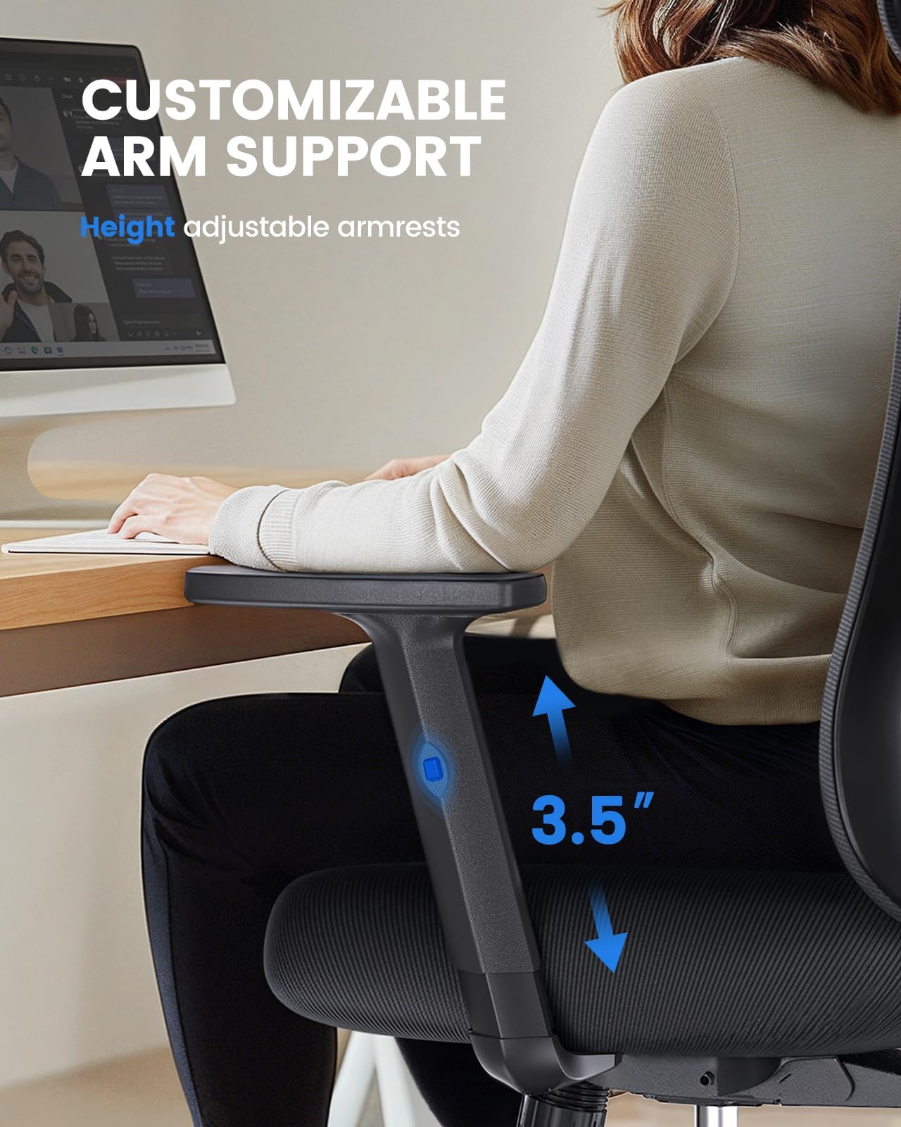 Ergonomic Mesh Office Chair for Work | 10 Year Warranty | Multi-Lock Synchro Tilt Recline Mechanism | 2D Armrest | Adjustable Lumbar | High Back | Black
