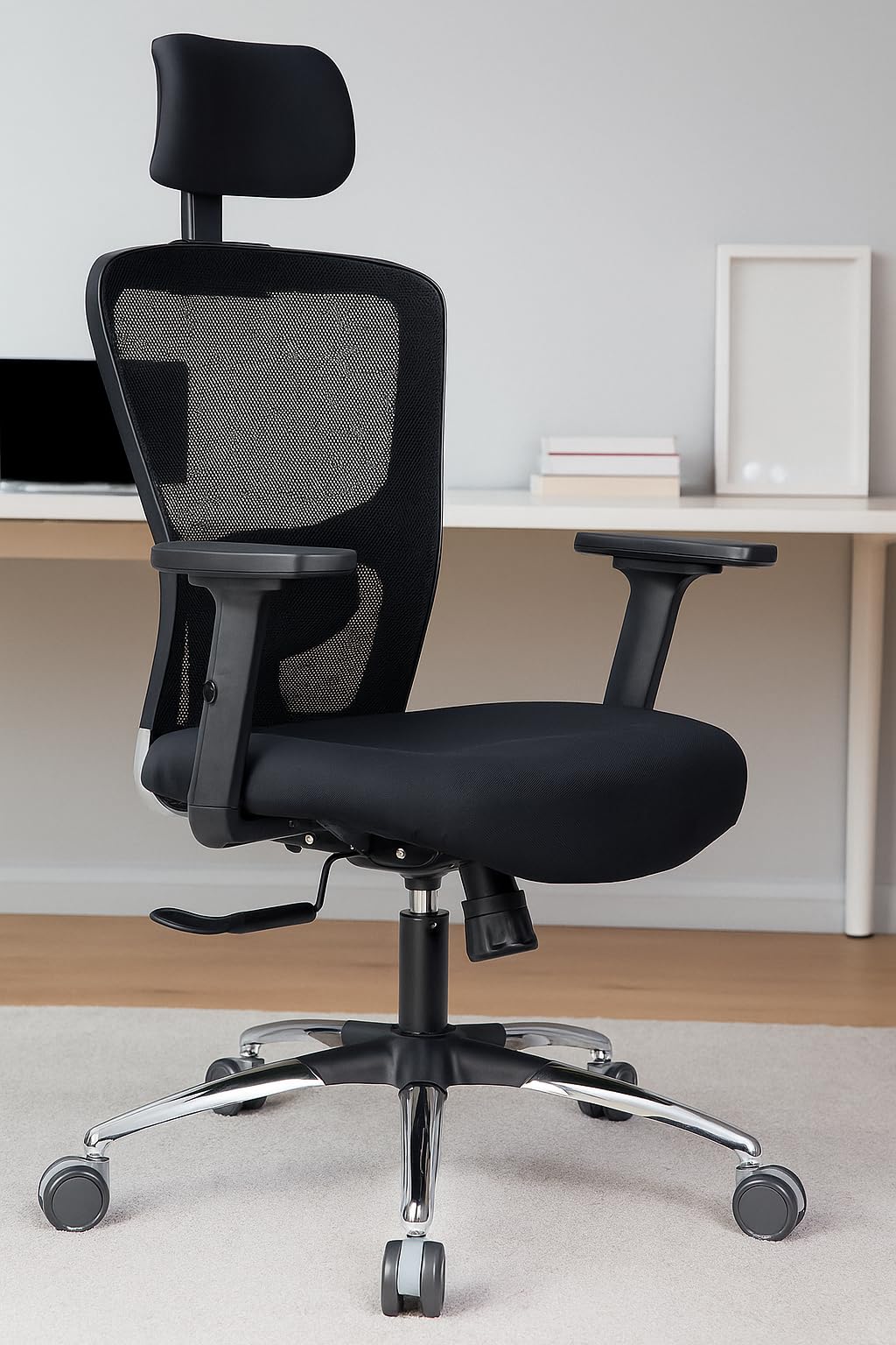 Ergonomic Mesh Office Chair for Work | 10 Year Warranty | Multi-Lock Synchro Tilt Recline Mechanism | 2D Armrest | Adjustable Lumbar | High Back | Black